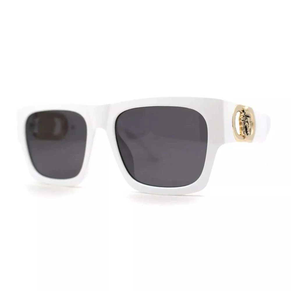 Sunglasses White Frame Gold Accents Kleo Men's Fashion Beach Outside Wear Lentes
